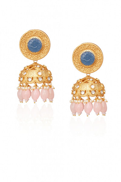 Gold & pink drop earrings