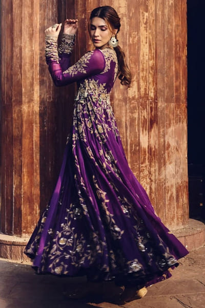 Anamika Khanna Purple dori embroidered anarkali set ANAMJUL26D148810