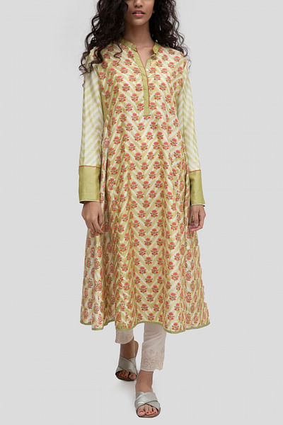 Beige floral printed kurta