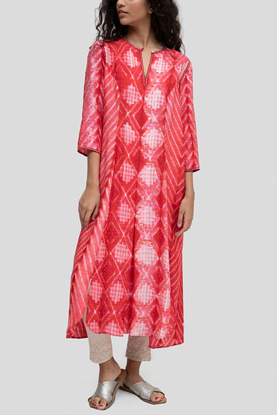 Red tie-dye printed kurta