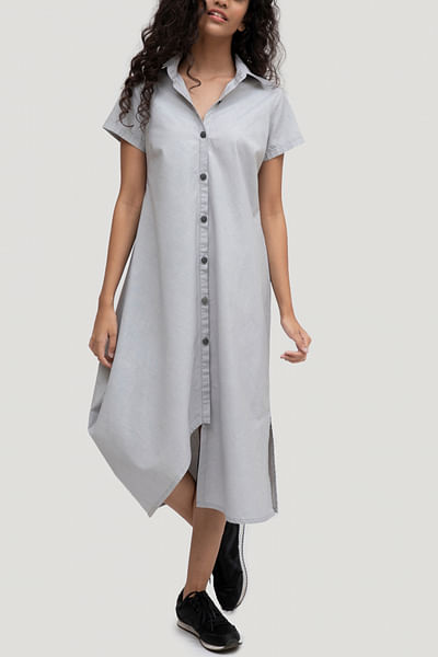 Grey linen button down dress
