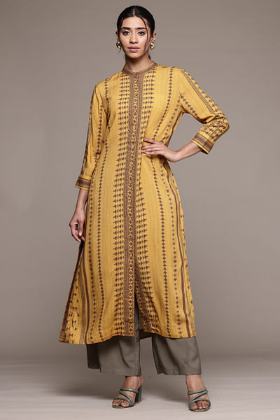Mustard geometric pattern kurta set