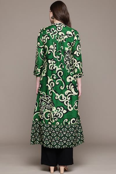 Ritu Kumar Green printed pintucked kurta RITUMAY26D245546
