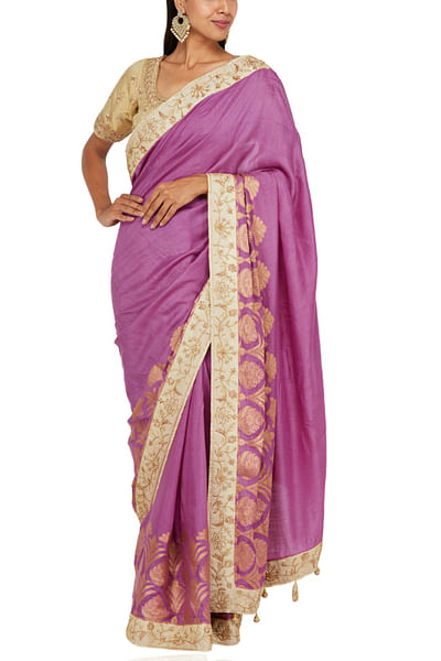 Purple embroidered saree and blouse