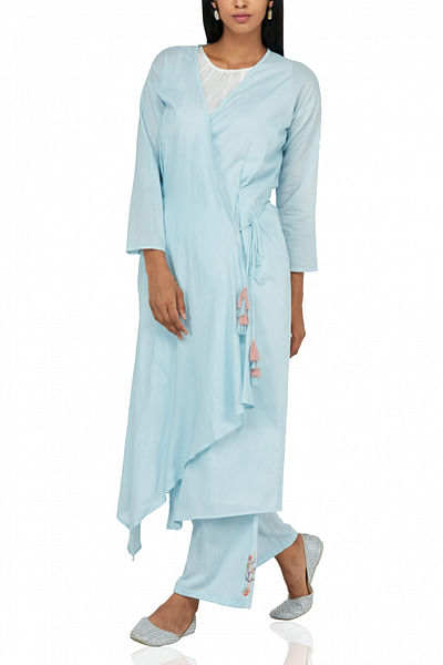 Blue embroidered tunic and pants set