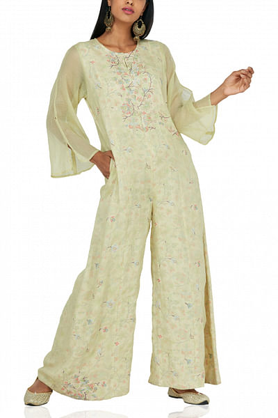 Soft green embroidered jumpsuit