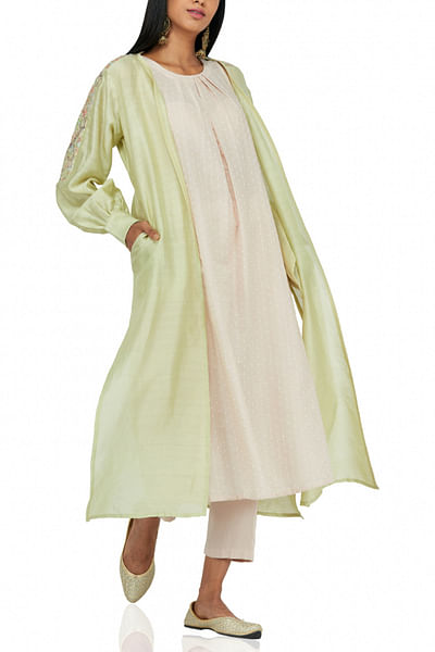 Green and beige jacket kurta with pants