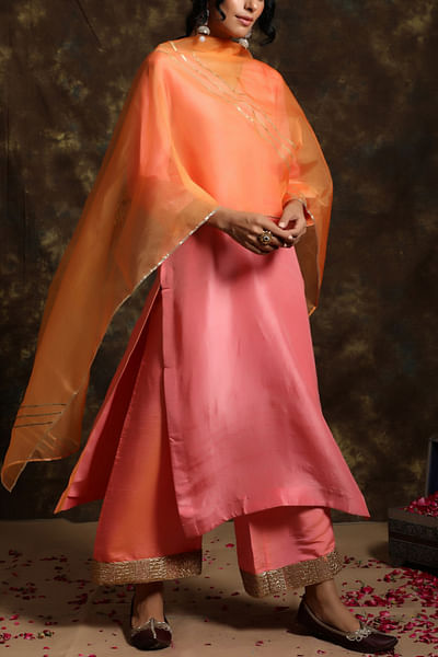 Lotus pink embroidered kurta set