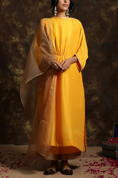 Yellow summer silk kurta set