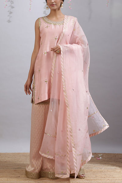 Lotus pink embellished leheriya gharara set