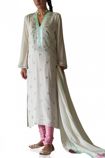 Pink and white kurta set
