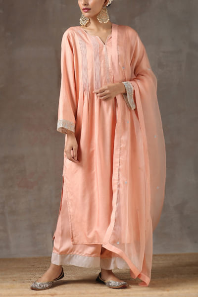 Peach embroidered kurta set