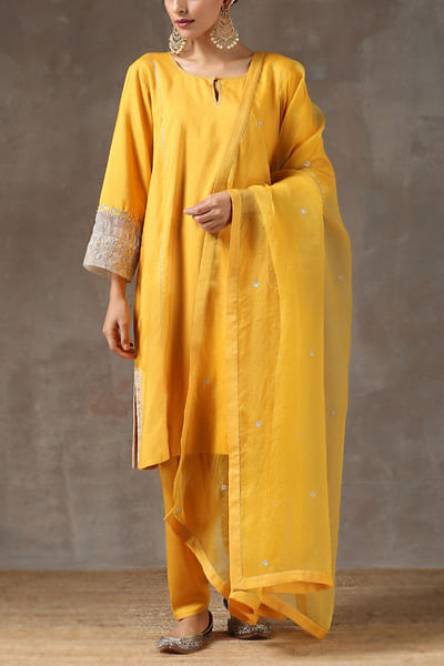 Yellow embroidered kurta salwar set