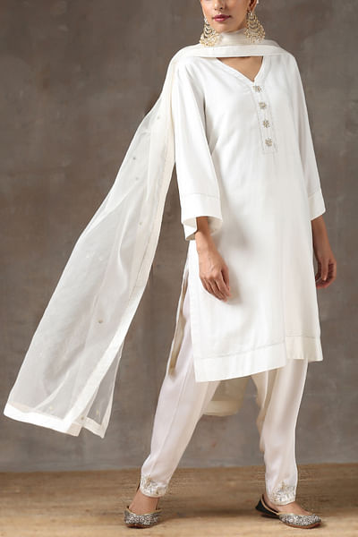 White embroidered kurta salwar set