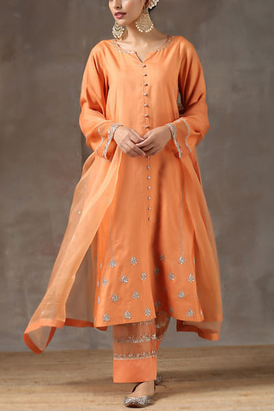 Dust orange embroidered kurta set