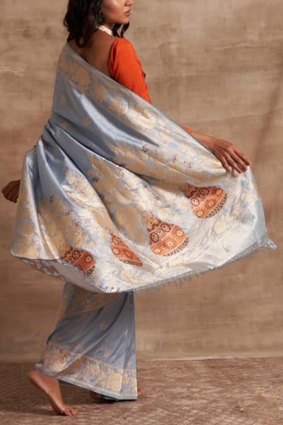 Kasturi Kundal Powder blue benarasi sari KSKBSTB18