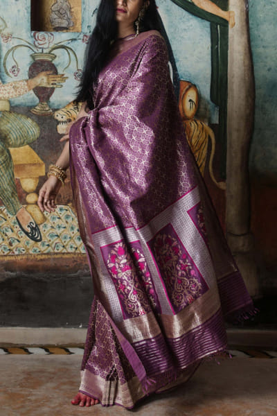 Purple benarasi silk sari