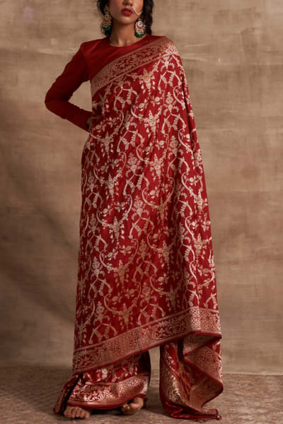 Kasturi Kundal Red bridal benarasi silk sari KSKBSTR19