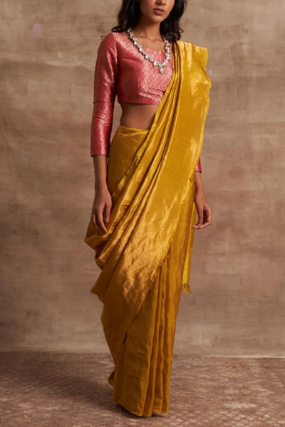 Mustard and gold tissue sari