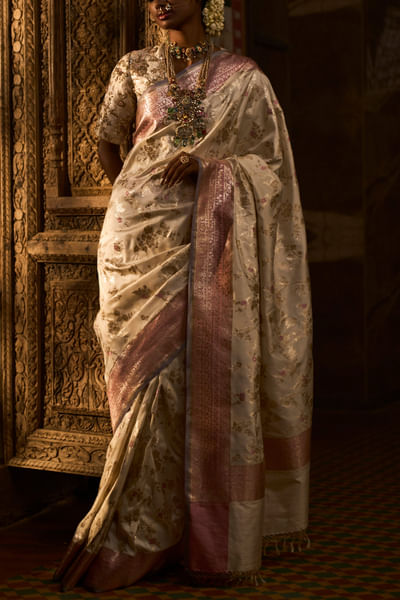 Ivory pure silk benarasi sari