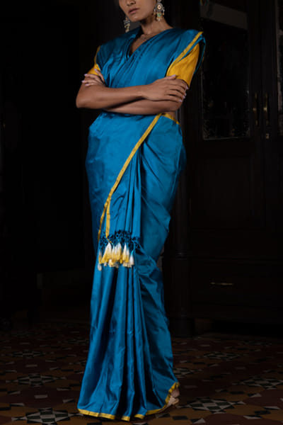 Turquoise handloom benarasi sari