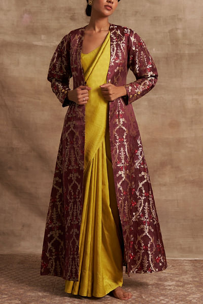 Burgundy brocade jaal jacket