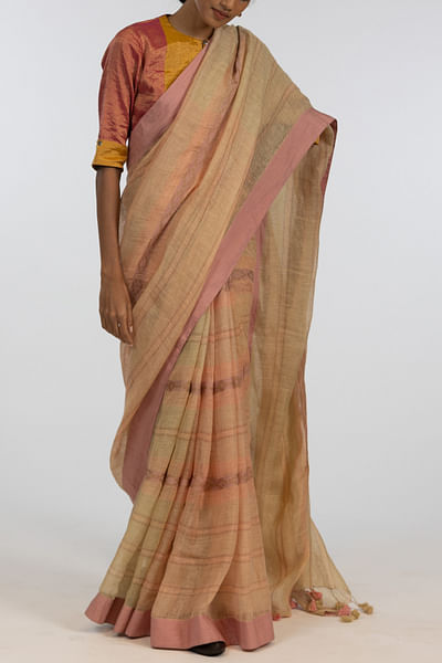 Multicoloured linen handloom sari