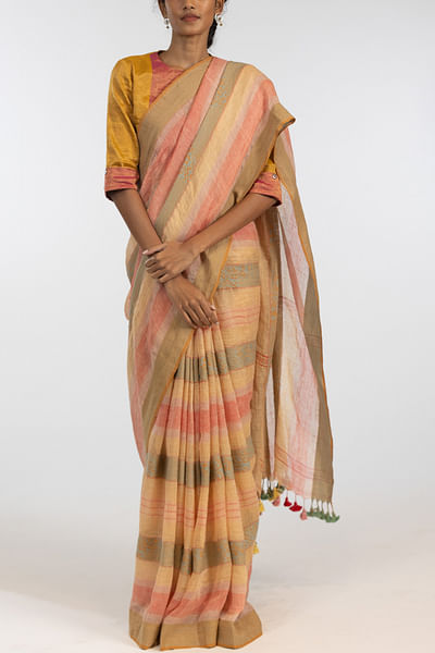 Multicoloured linen sari