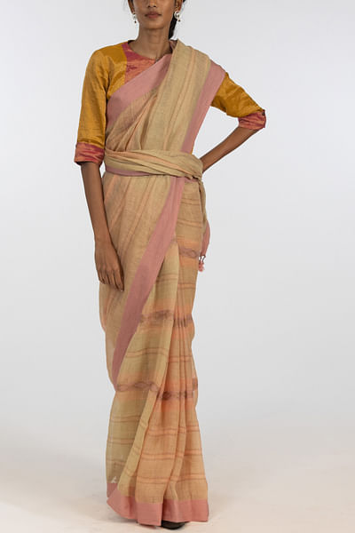 Multicolour striped handloom sari