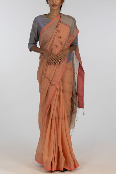 Orange linen handloom sari
