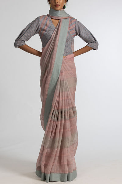 Pink striped handloom sari