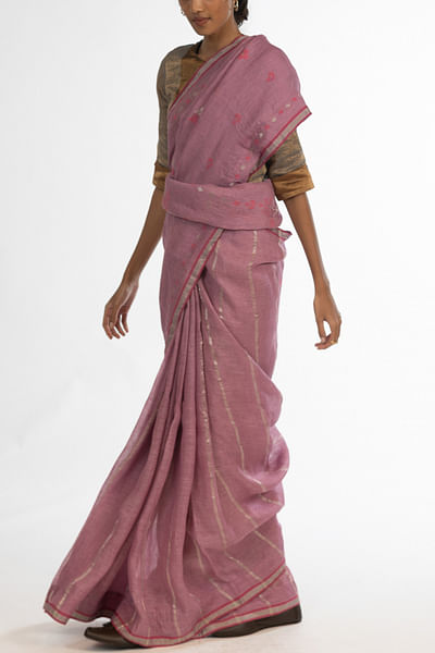 Pink jamdani linen sari