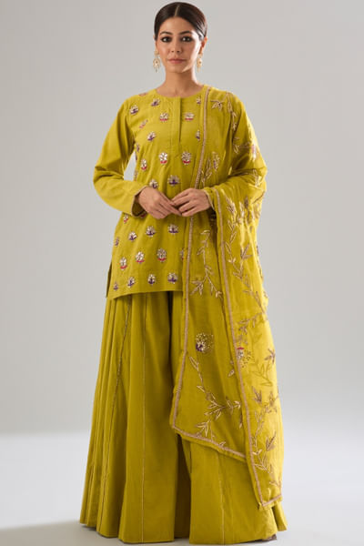Mustard yellow gota embroidered sharara set