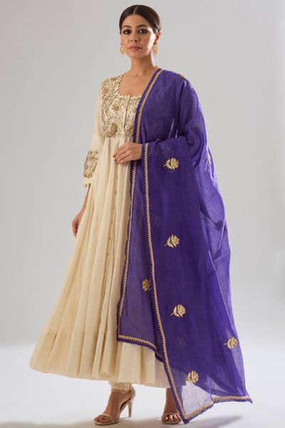 Off white gota embroidered anarkali set