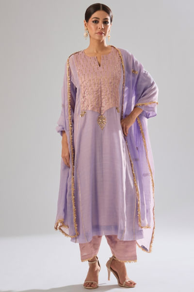 Mauve hand embroidered kurta salwar set