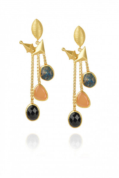 Three step earrings with semi precious stones