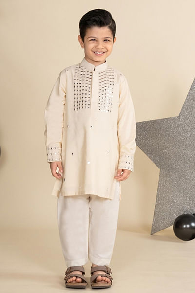 Ivory mirror embroidered kurta set