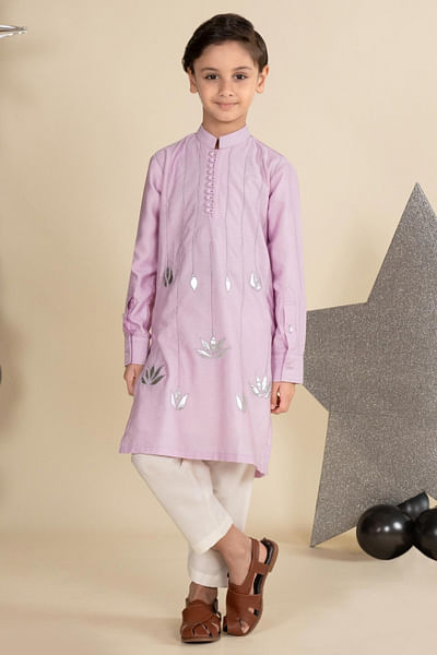 Lilac pintuck kurta set