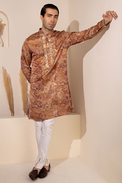 Copper paisley printed kurta