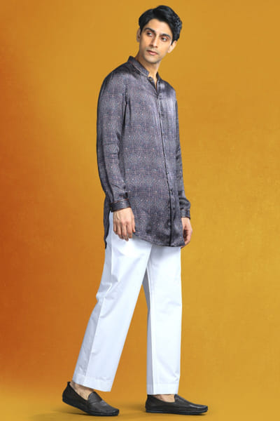 Char Chaand Cementic grey tribal boho print shirt kurta CHAMAR25D120564