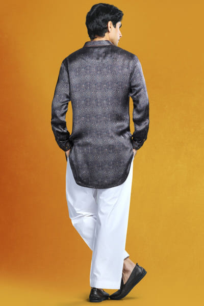 Char Chaand Cementic grey tribal boho print shirt kurta CHAMAR25D120564