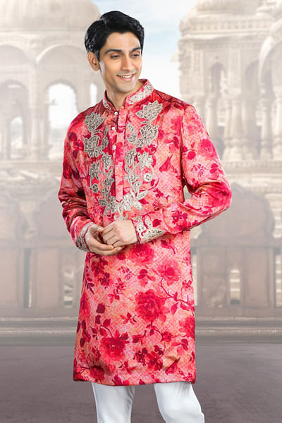 Rani rose printed and mirror embellished kurta