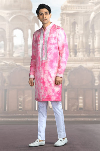 Pink tie-dye and mirror embellished kurta