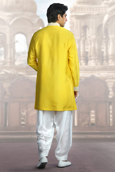 Char Chaand Yellow kiran dori and sequin embroidered kurta CHAMAR25D120567
