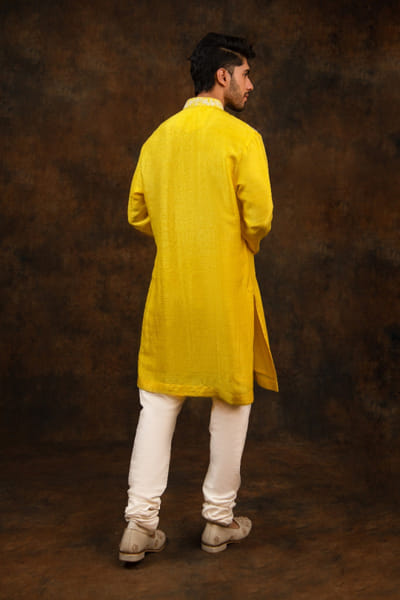 Char Chaand Yellow floral kiran dori embroidered kurta CHAMAR25D220882