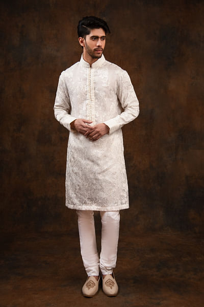 White floral chikankari embroidered kurta