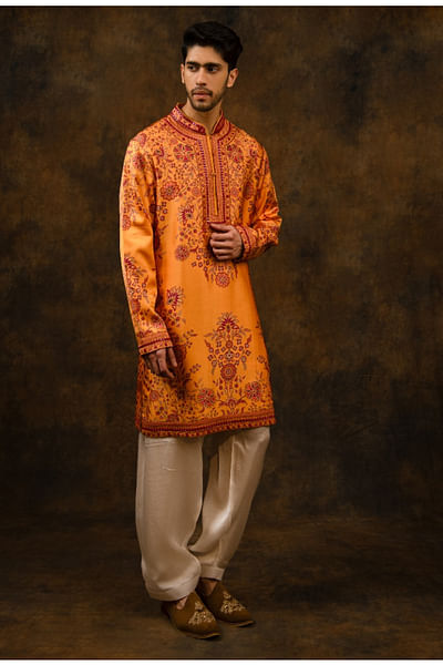 Saffron floral printed kurta