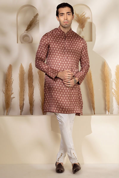 Brown geometric print kurta