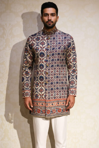 Indigo ajrakh mosaic kurta