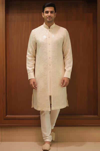 Ivory organza embroidered kurta set